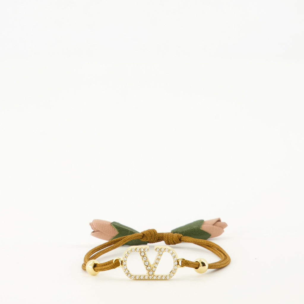 Image of Vlogo Bracelet with Brown Cord by Valentino Garavani for Women - Season Spring-Summer 2026 - Front View