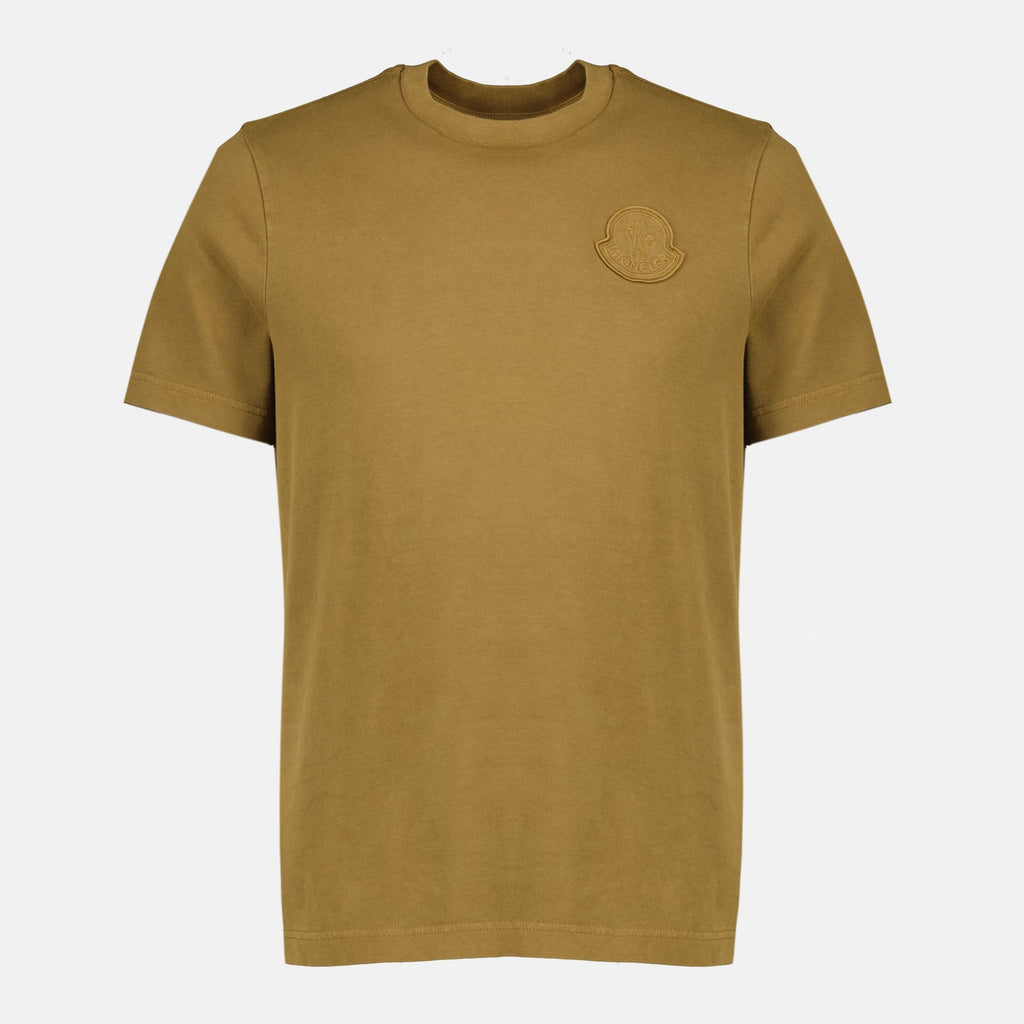 Image du T-shirt à logo brodé marron de Moncler pour Homme - Saison Printemps-Été 2026 - Vue de face
