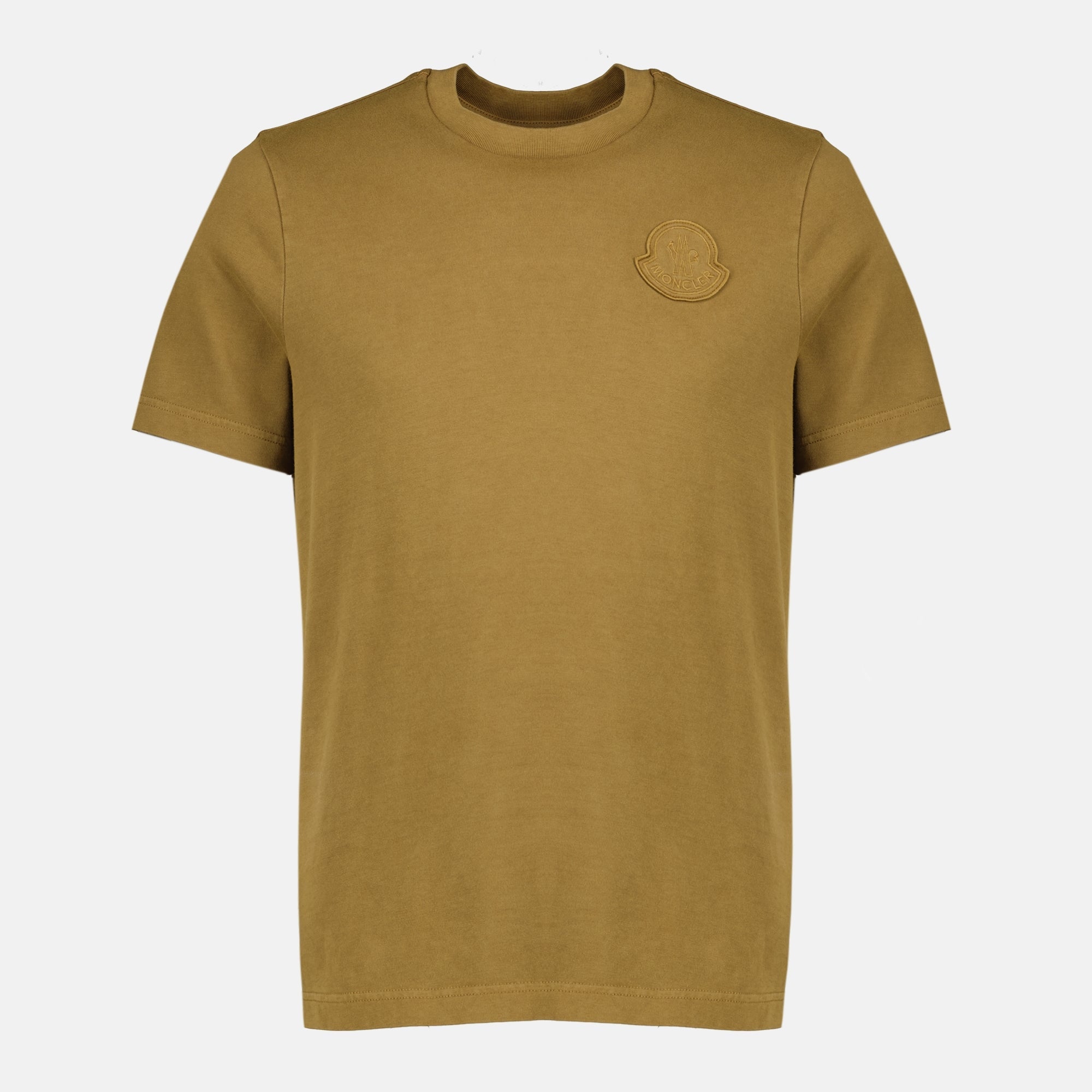 Image du T-shirt à logo brodé marron de Moncler pour Homme - Saison Printemps-Été 2026 - Vue de face