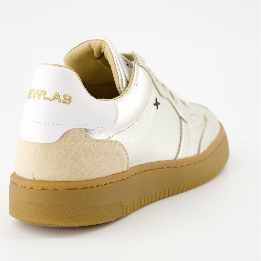 silver sneakers, New Lab shoes, synthetic leather sneakers, luxury sneakers, crantée rubber outsole
