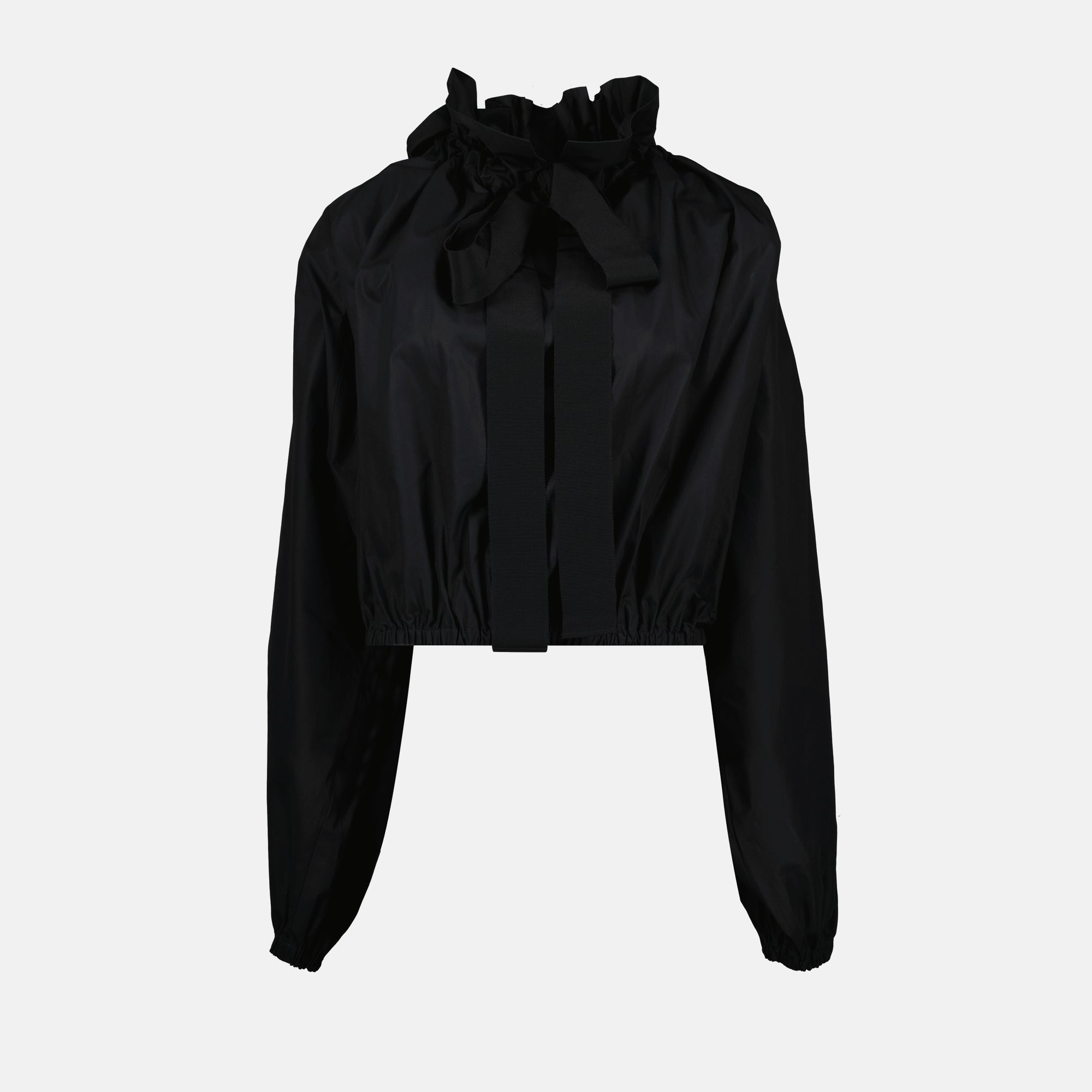 Patou blouse, black cotton blouse, puffed sleeve top, lavallière collar, sustainable fashion