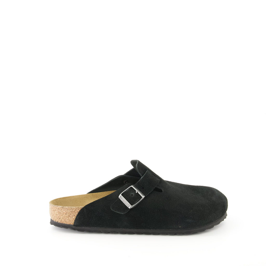 Birkenstock mules, Boston mules, black slip-on shoes, comfortable footwear, nubuck leather mules