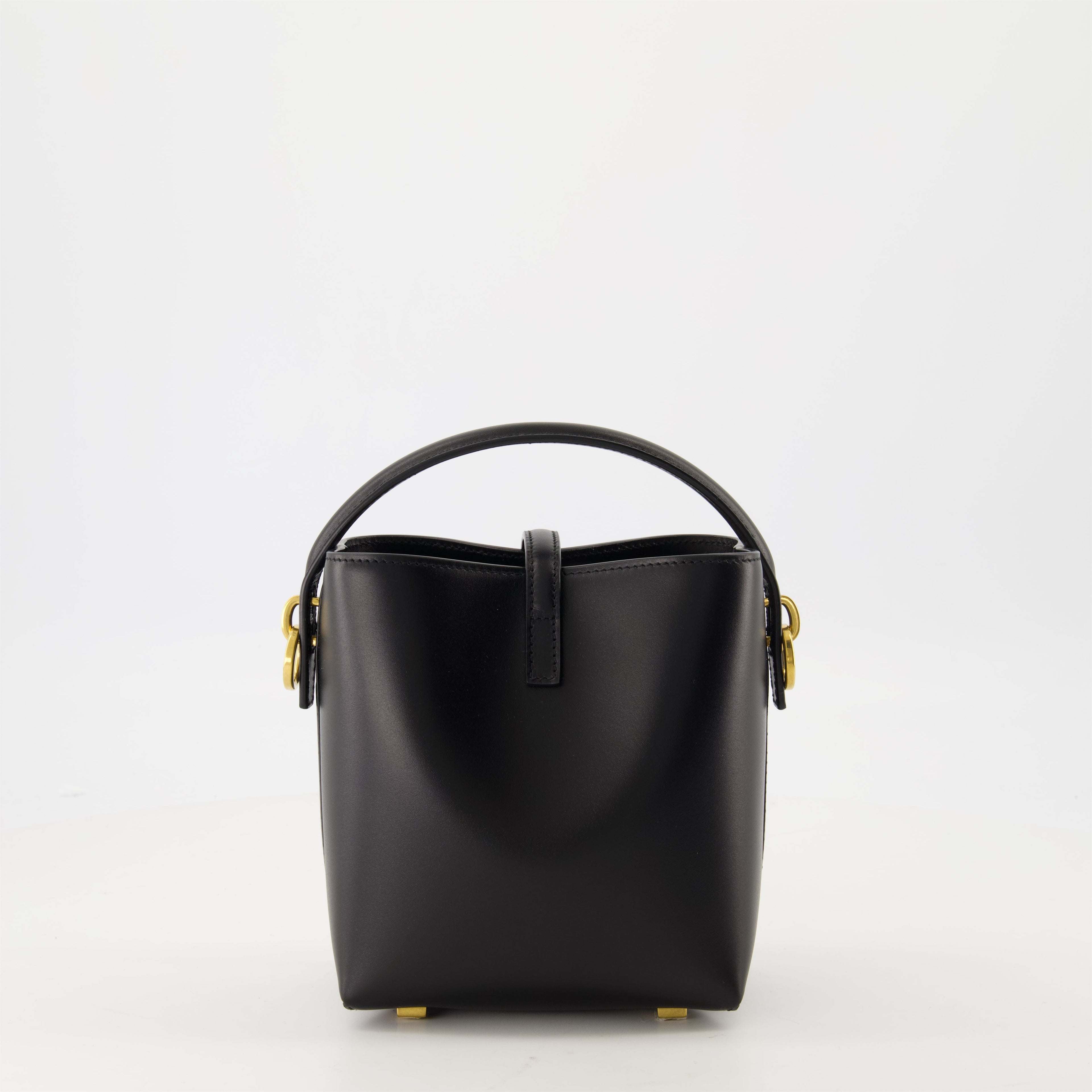 Saint Laurent Mini Bucket Bag, Black Leather Bag, Luxury Accessories, Elegant Handbag, Suede Lined Bag