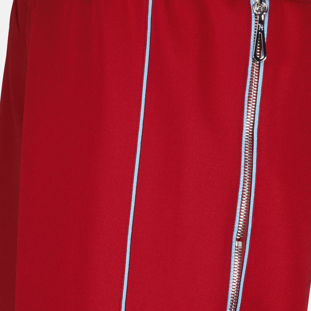 Rabanne jogging bottoms, red zip trousers, comfortable joggers, wide fit pants, casual stylish bottoms