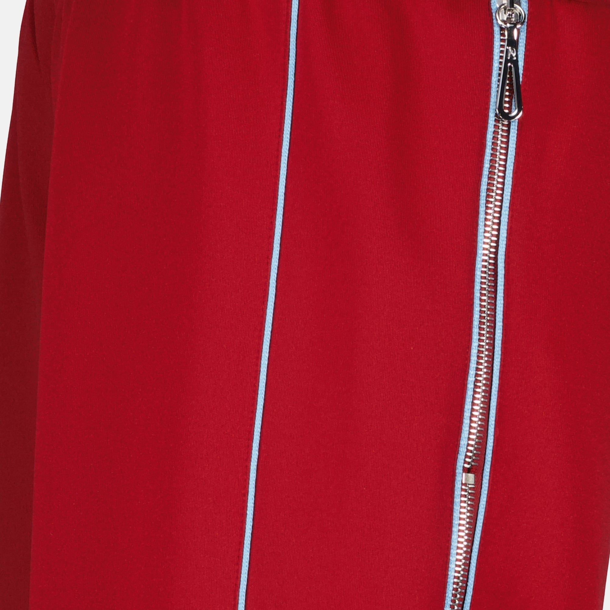 Rabanne jogging bottoms, red zip trousers, comfortable joggers, wide fit pants, casual stylish bottoms