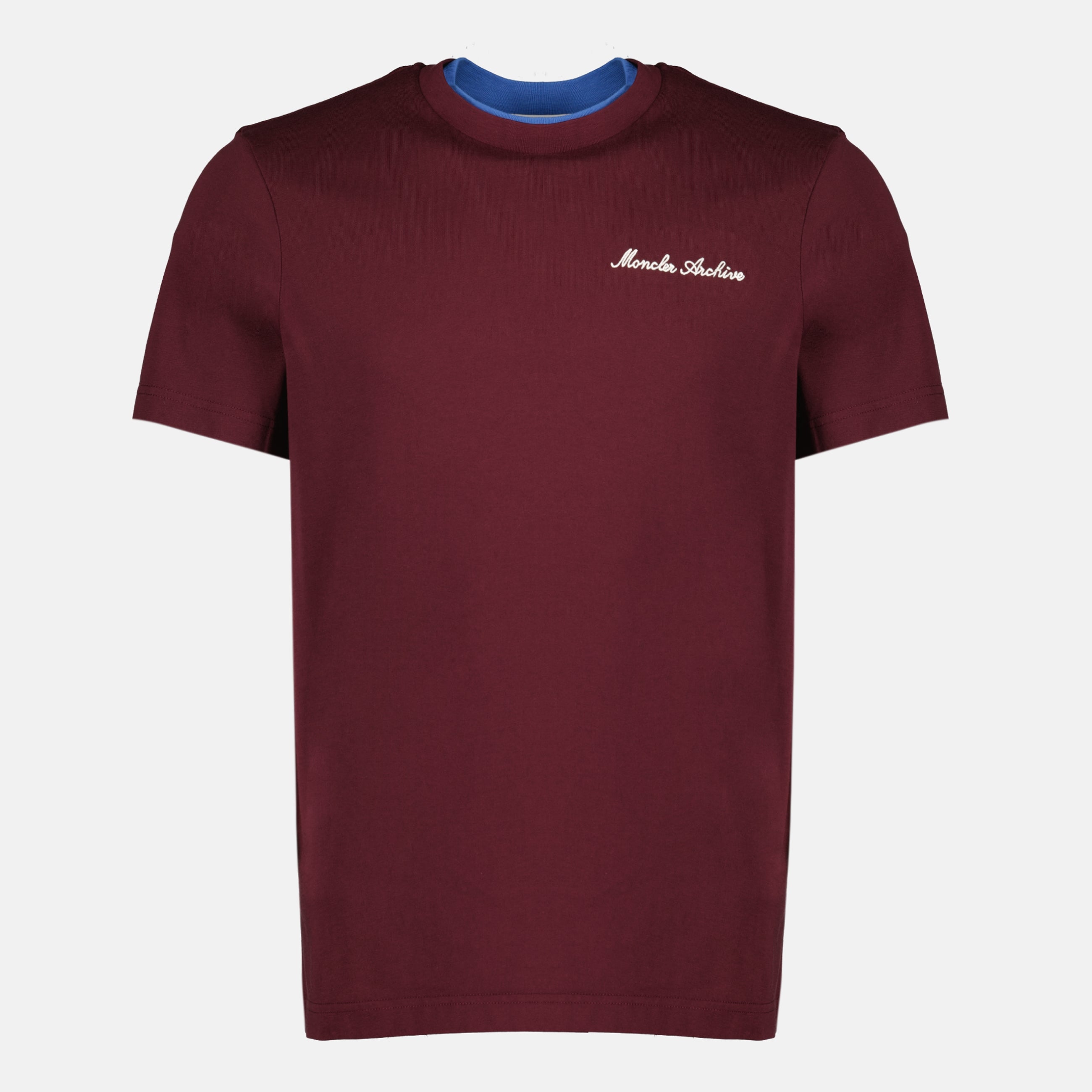 Image du T-shirt Bordeaux avec logo brodé de Moncler pour hommes - Saison Printemps-Été 2026 - Vue de face