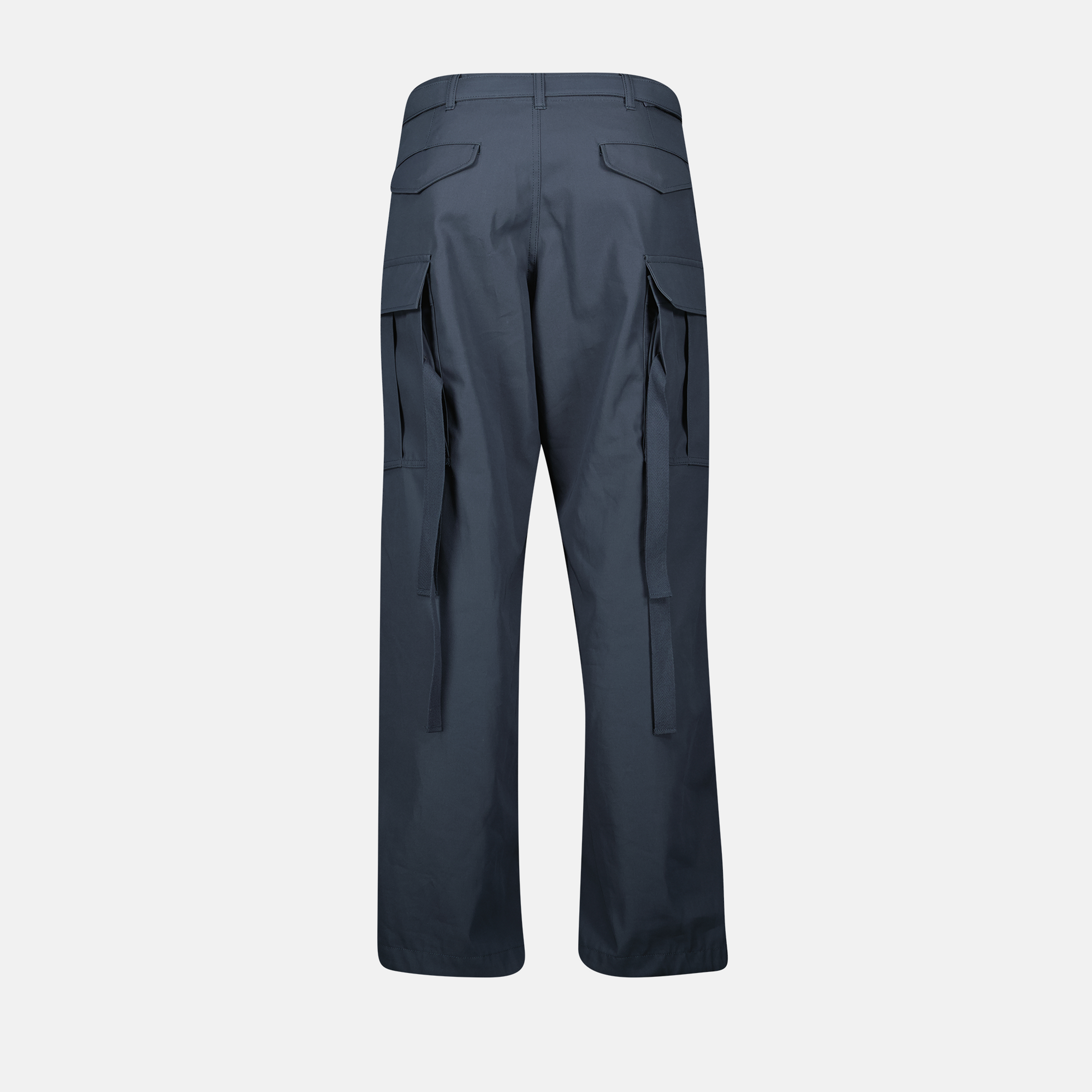 cotton cargo pants, wide fit trousers, Sacai, five-pocket design, adjustable waistband