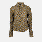Imagen de camisa de patrón a cuadros marrón de Burberry para mujeres - Temporada Otoño-Invierno 2024 - Vista frontal