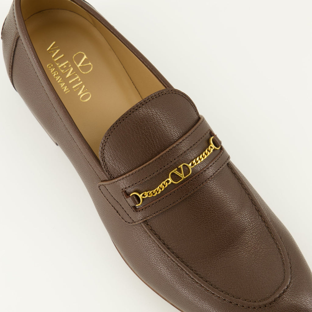 Vlogo moccasins, Valentino Garavani, brown leather shoes, luxury footwear, pointed toe moccasins