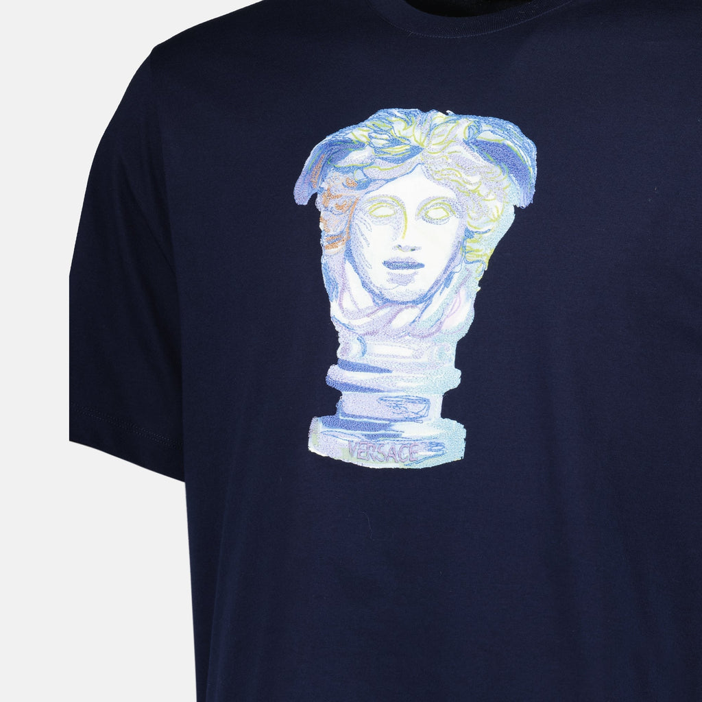 Versace T-shirt, Medusa print, navy T-shirt, cotton jersey shirt, men's fashion