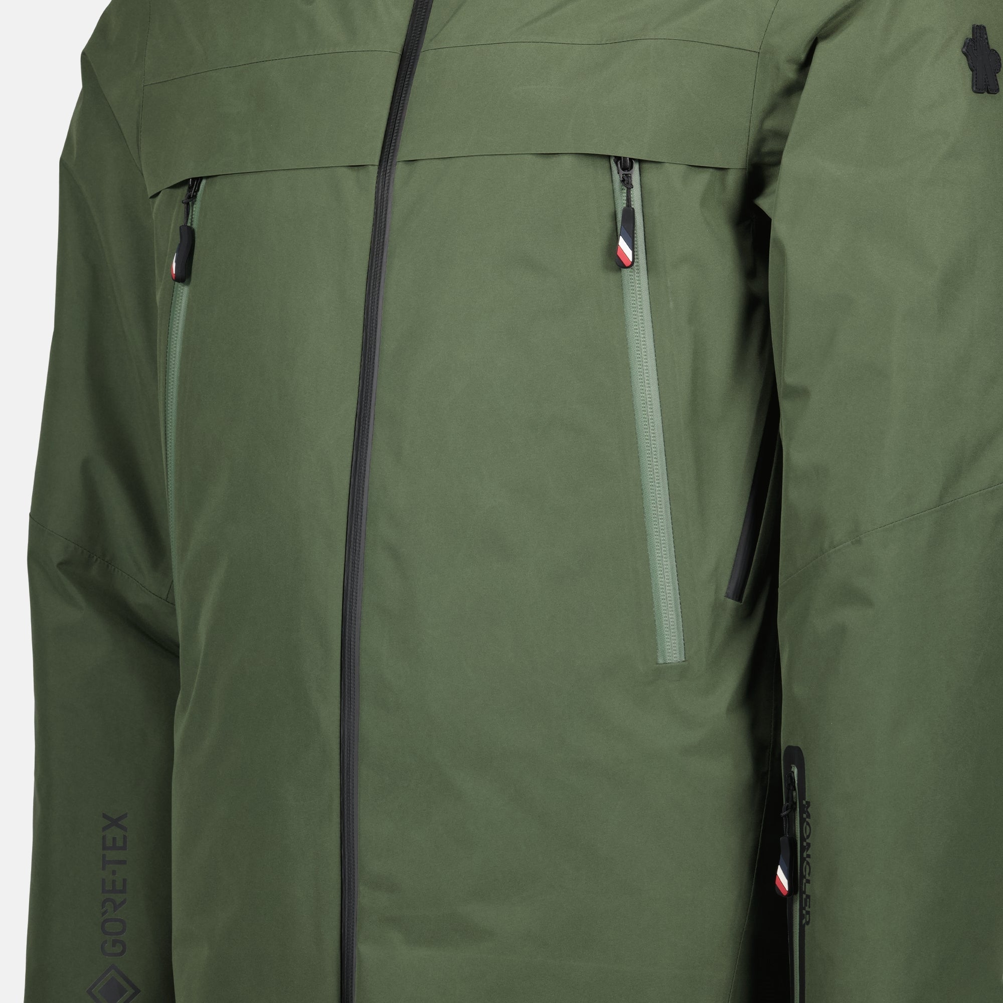 Balmhorn jacket, green nylon jacket, Moncler outerwear, tricolor details, adjustable hood