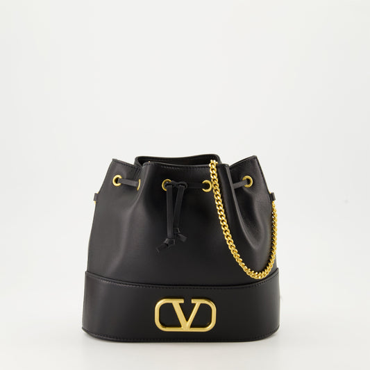 VLogo bucket bag, Valentino Garavani, leather bucket bag, black nappa leather bag, luxury black bag