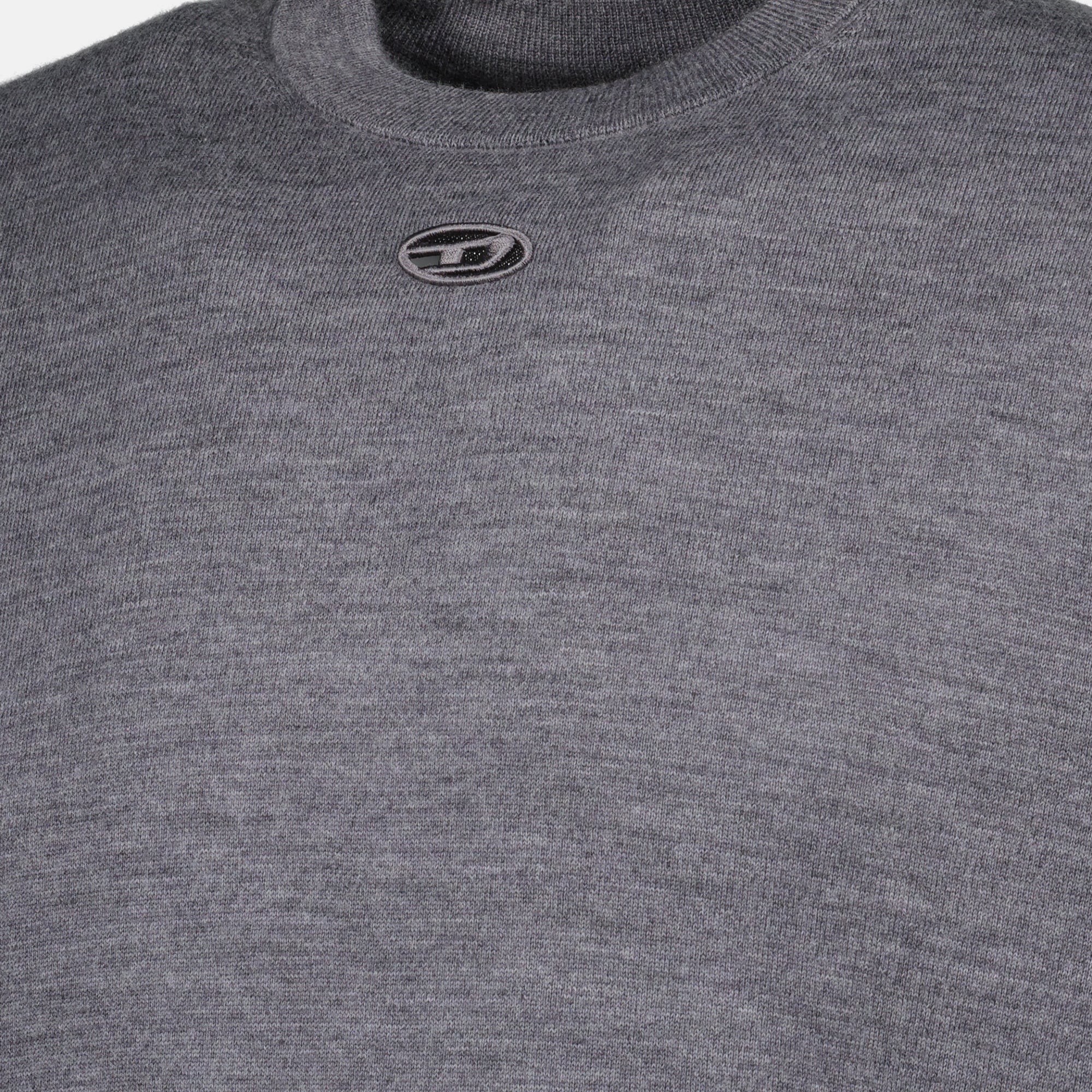 K-Valiam Pullover, Diesel Knitwear, Men's Wool Pullover, Grey Knit Sweater, Casual Knitwear