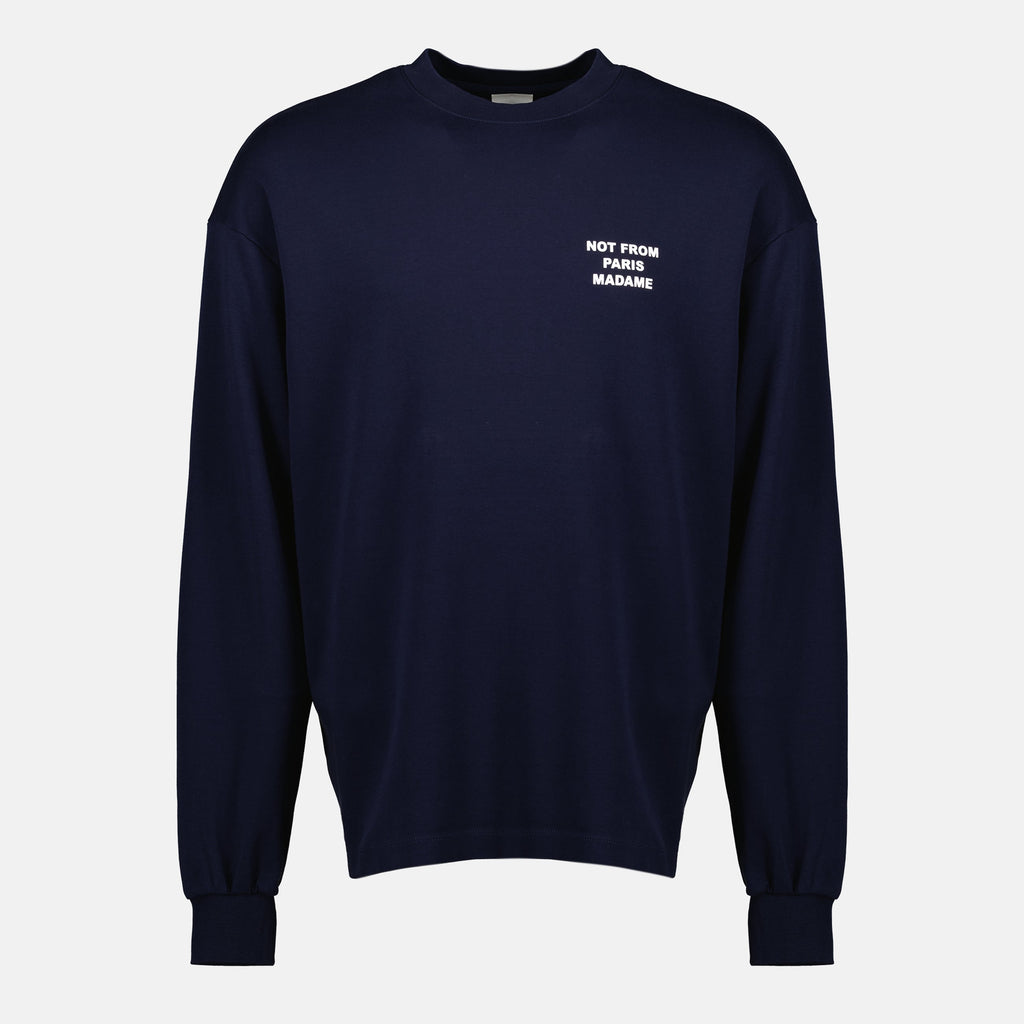 long sleeve t-shirt, slogan t-shirt, organic cotton, navy blue t-shirt, Drôle de Monsieur
