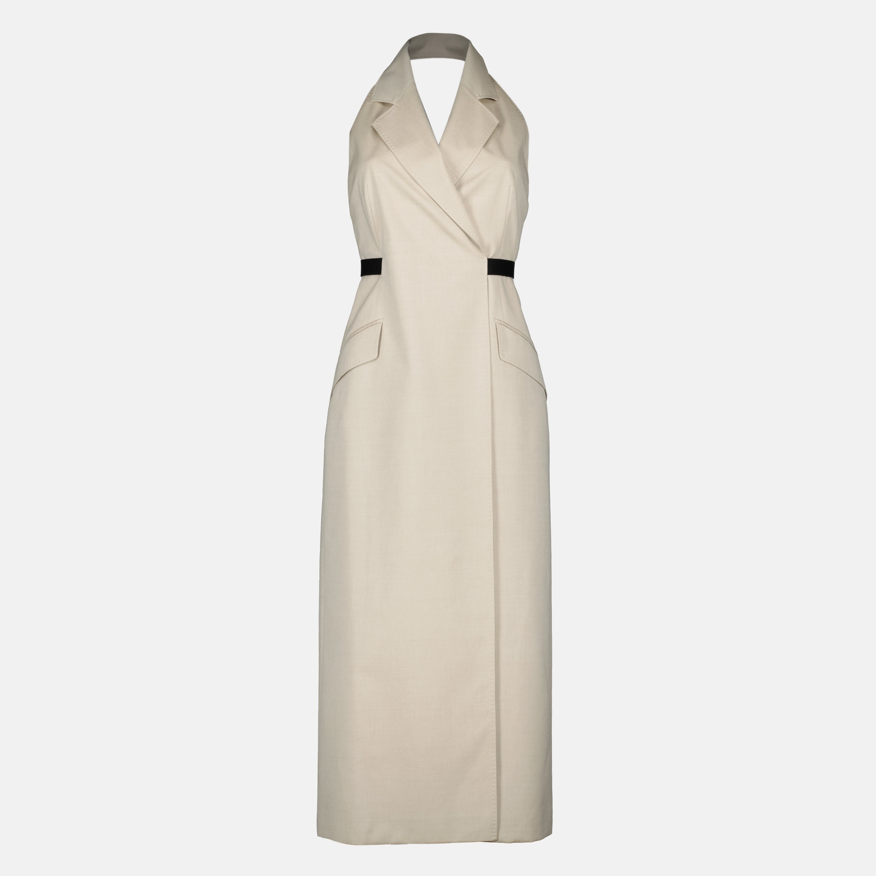 Image d'une robe en coton et laine beige de Max Mara pour femmes - Saison Printemps-Été 2026 - Vue de devant