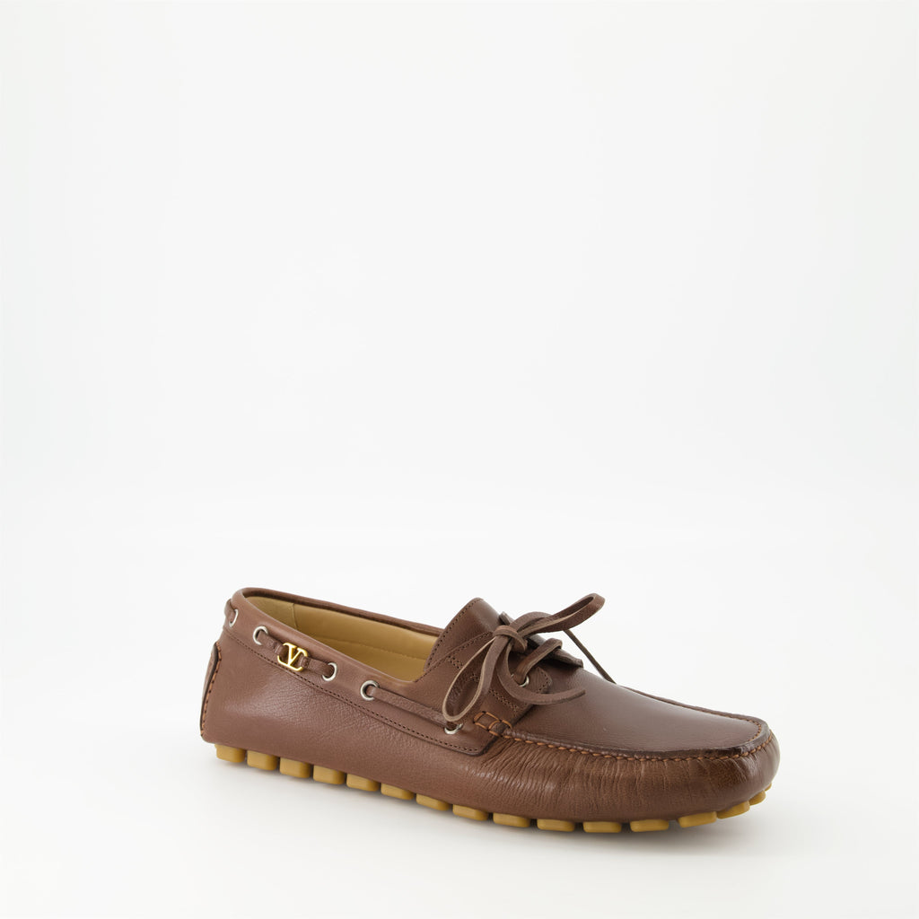 moccasins, brown leather shoes, luxury footwear, driver moccasins, VLogo Signature