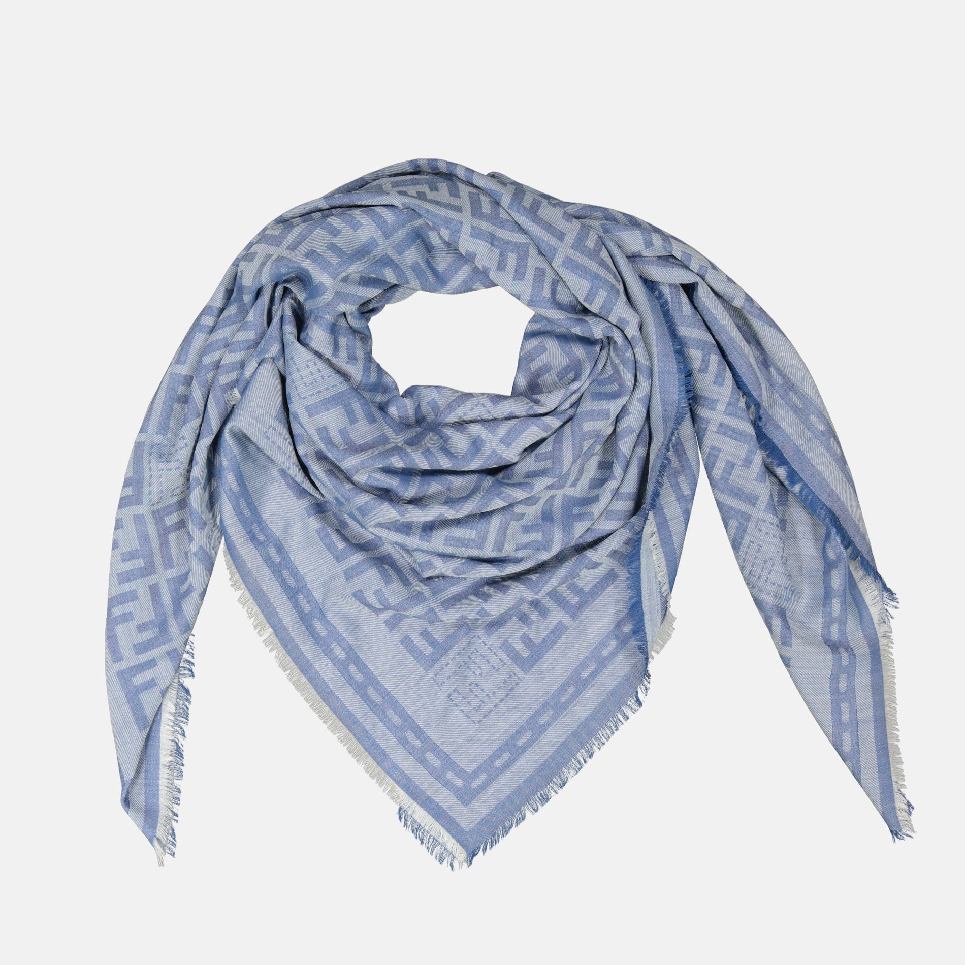 FF shawl, blue wool shawl, designer accessories, Fendi shawl, luxury fashion accessory