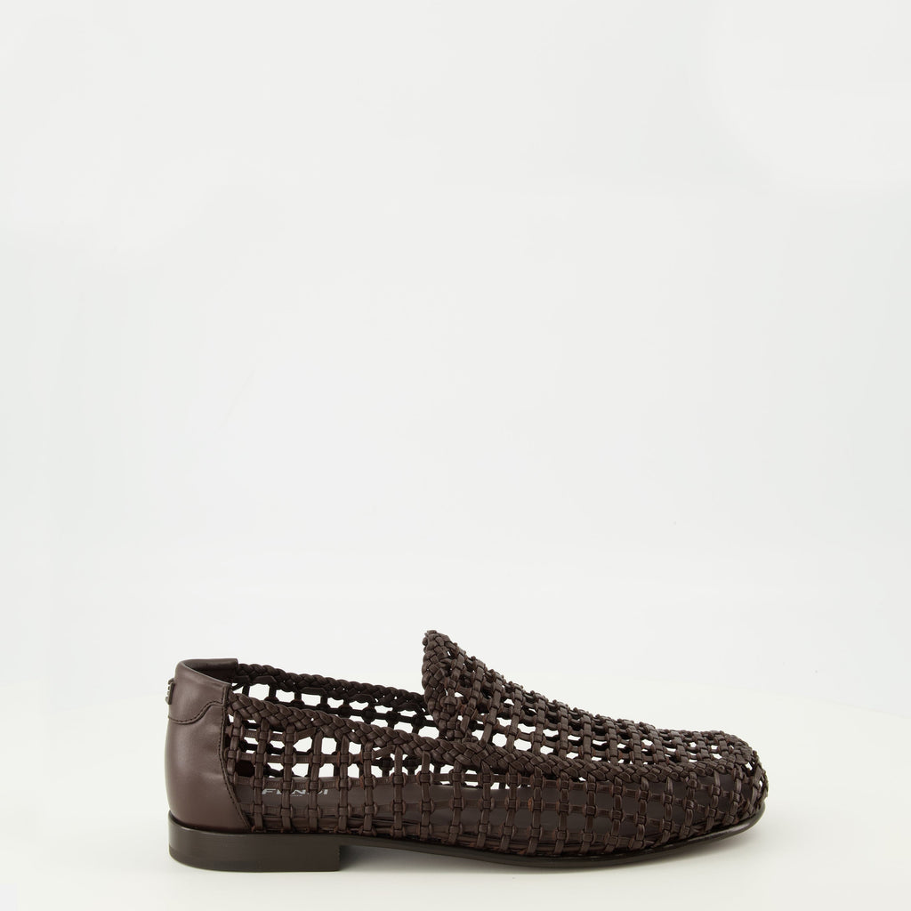 Mocassins en cuir tressés marron