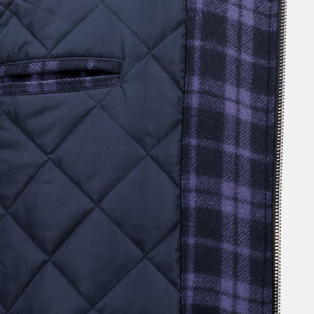 Navy Check Flannel Slogan Jacket