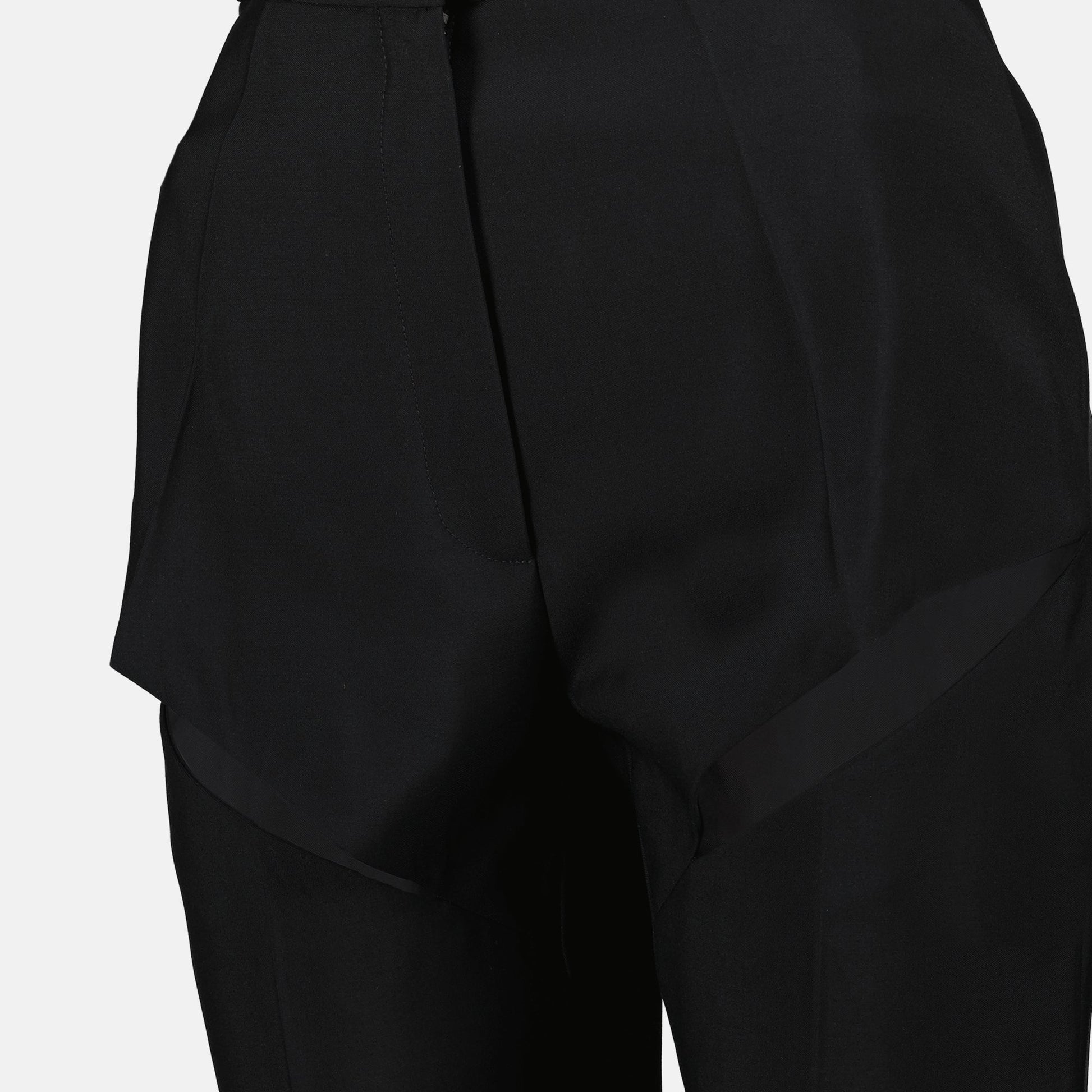 Wool pants, cut-out design, Alexander McQueen trousers, straight fit pants, black tailored pants