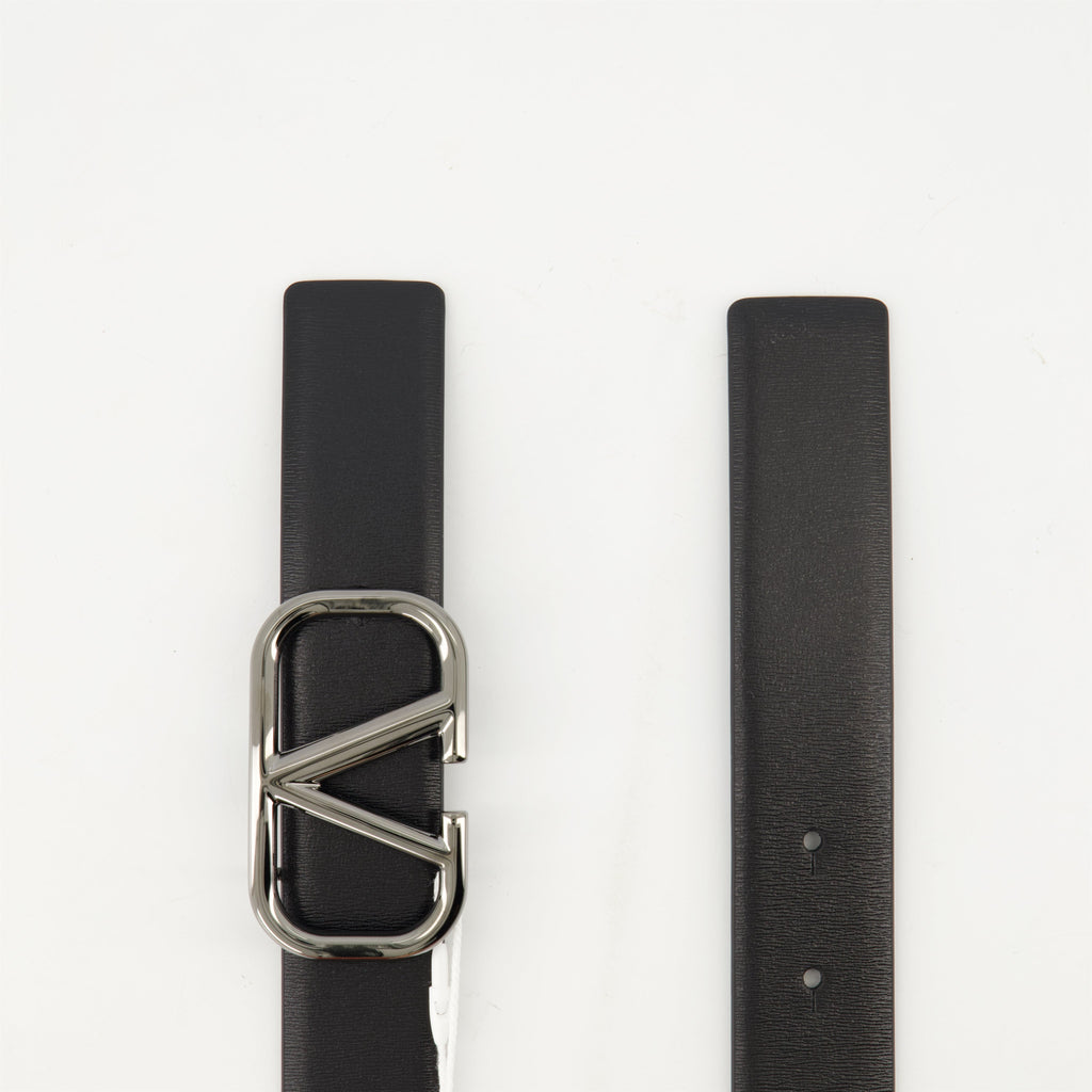 VLogo belt, black leather belt, adjustable belt, Valentino accessories, calf leather accessory