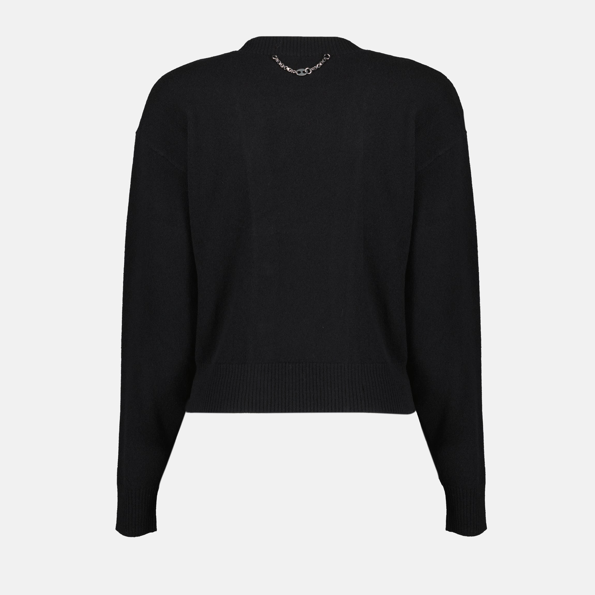 black wool sweater, Rabanne, Autumn-Winter 2025, women's sweater, cashmere blend