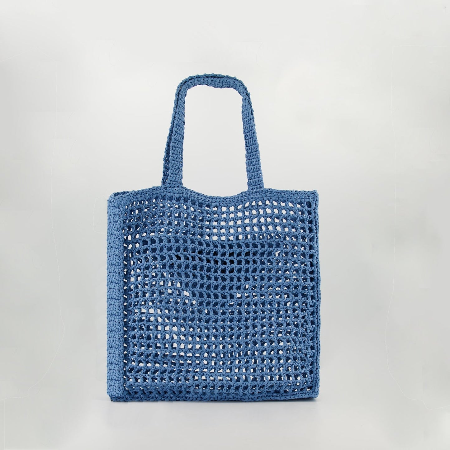 crochet tote, blue bag, square design tote, leather crochet bag, Prada tote