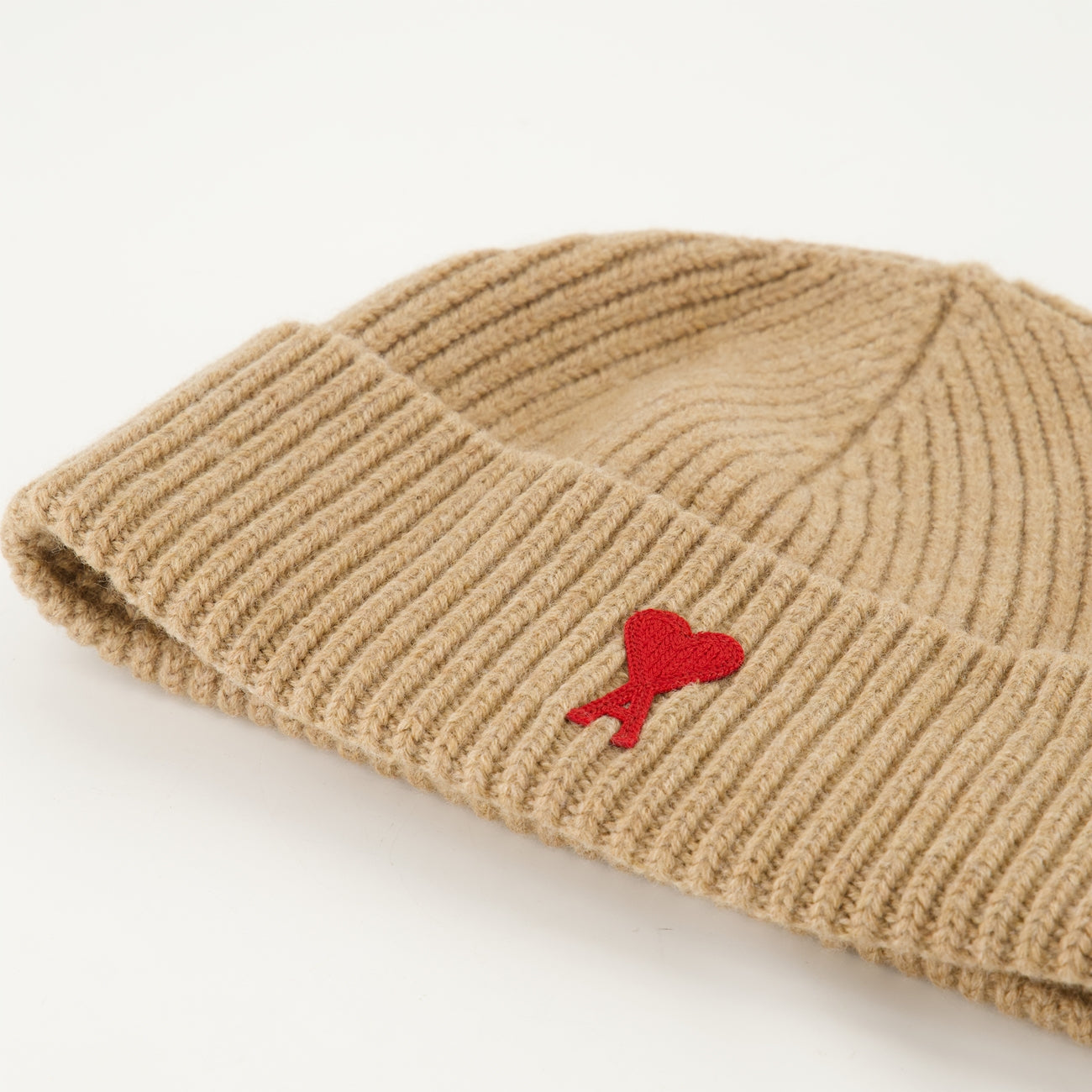 AMI Paris heart beanie, beige wool beanie, luxury winter hat, designer beanie, high-end accessories