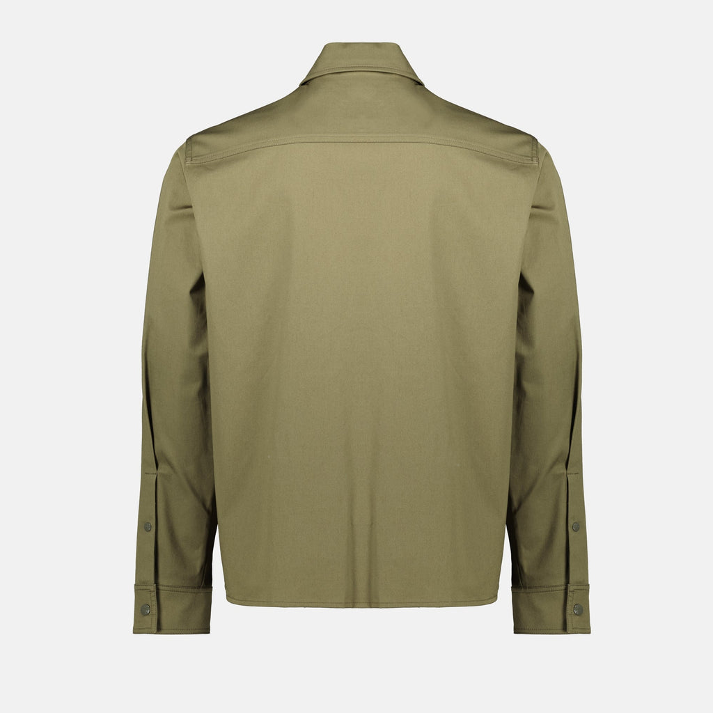 olive green overshirt, Moncler jacket, classic collar, double zipper, Spring-Summer 2025