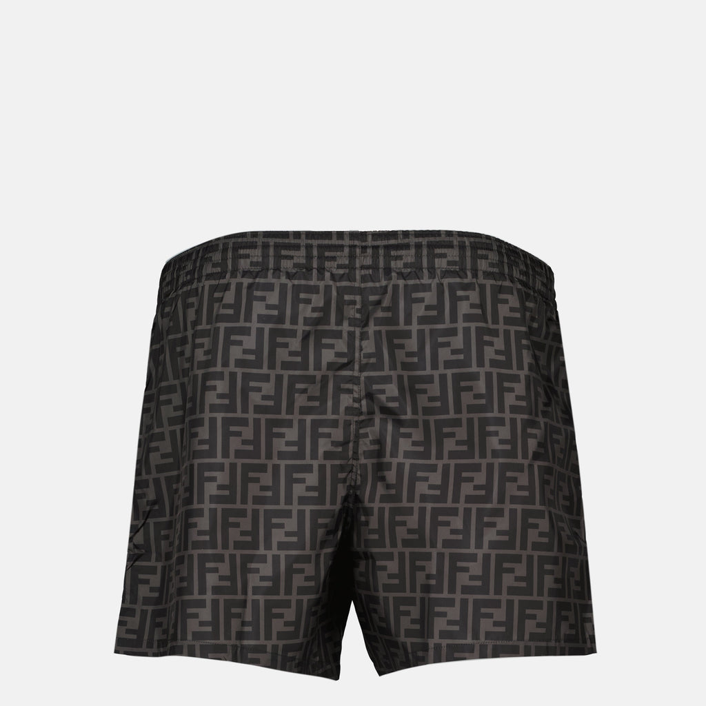 Imagem dos calções de banho cinza FF da Fendi para homens - Temporada Primavera-Verão 2026 - Vista de trás