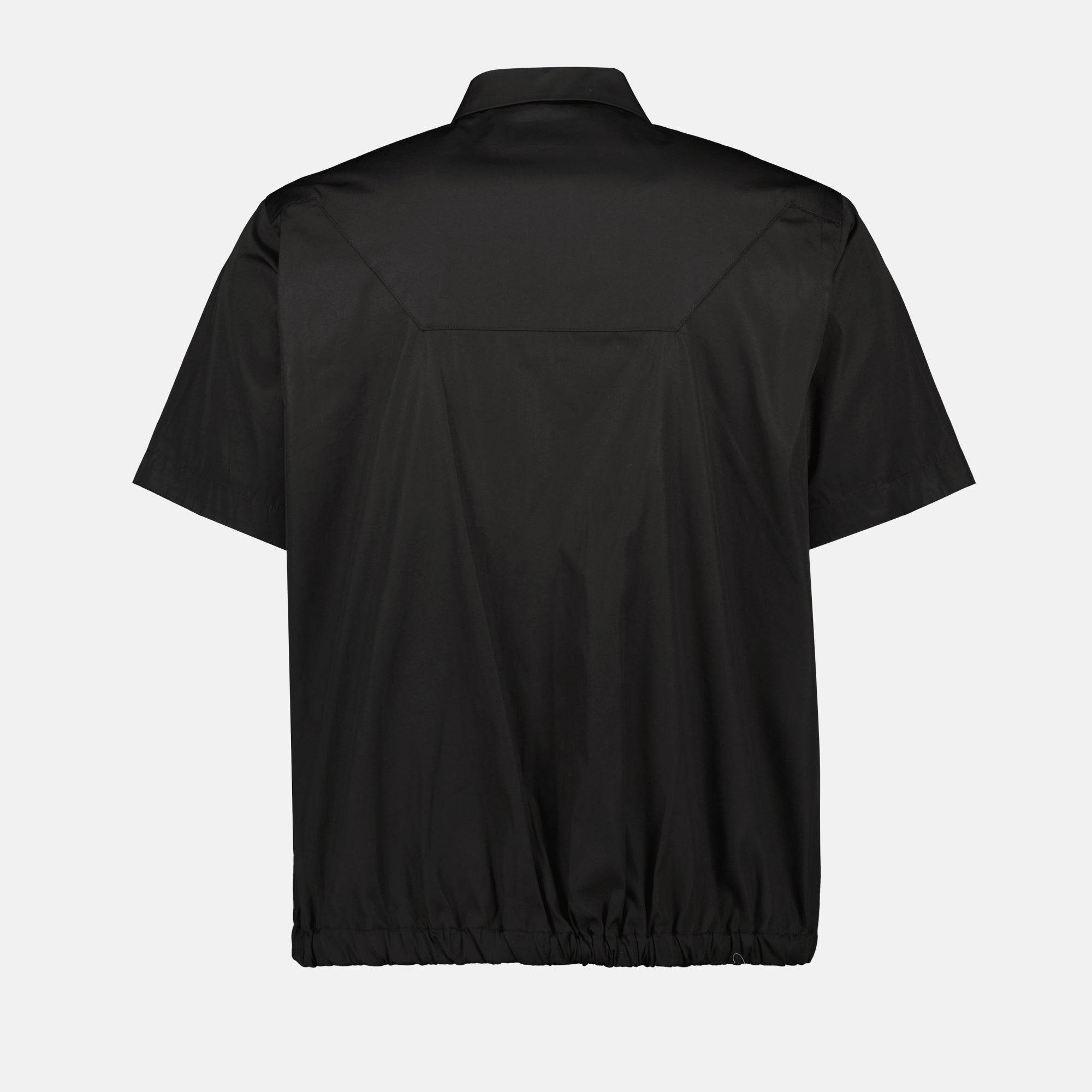 black cotton shirt, Sacai shirt, classic collar shirt, short sleeves shirt, men's fashion shirt