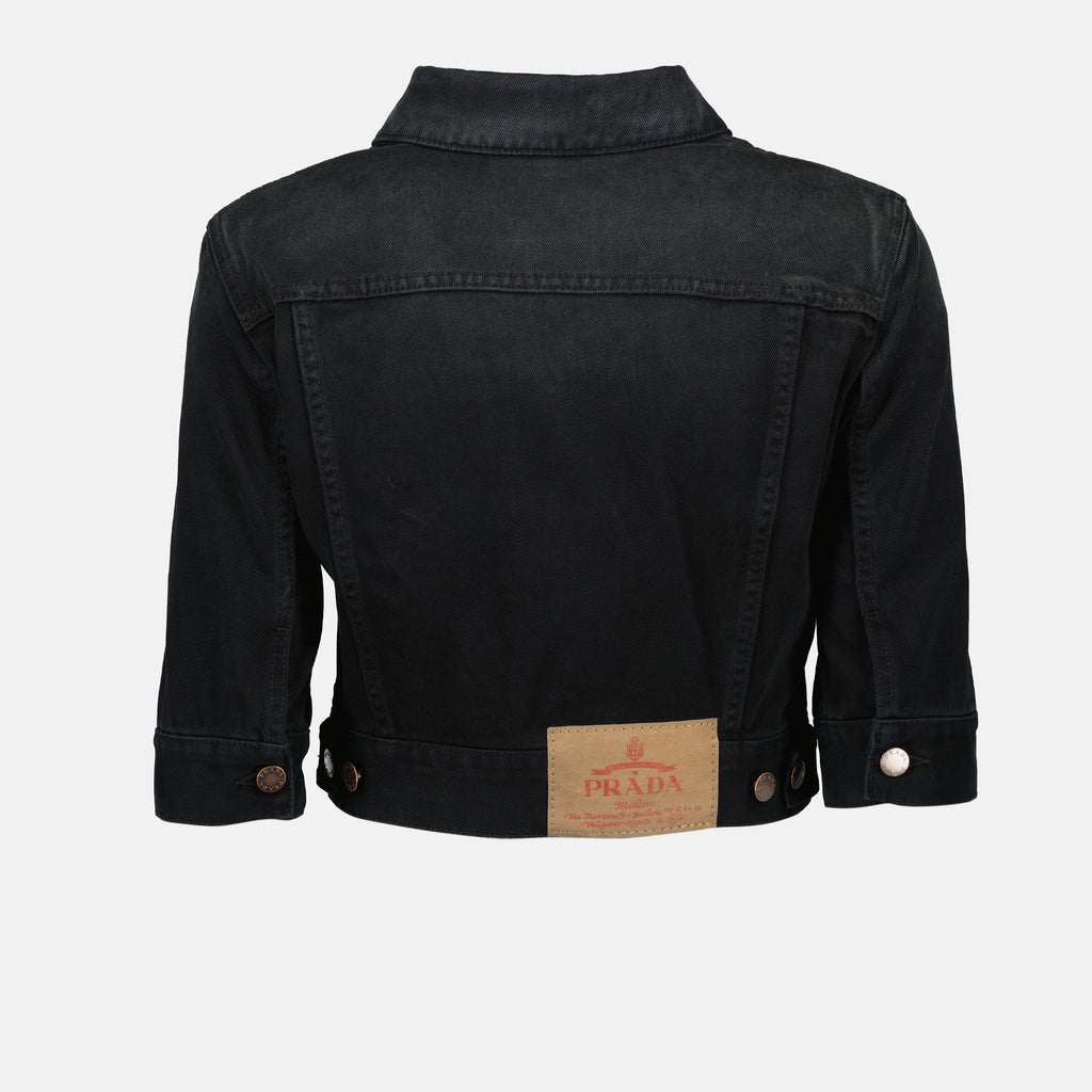 プラダの女性用ブラックデニムクロップジャケットの画像 - シーズン春夏2025 - 製品詳細ビュー1