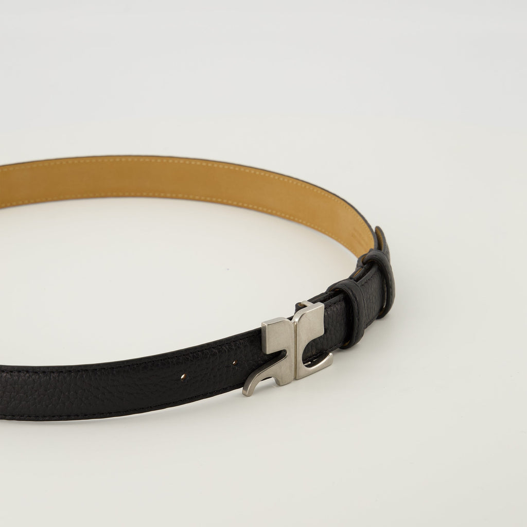 black leather belt, Courrèges accessory, adjustable belt, designer belt, men's fashion accessory