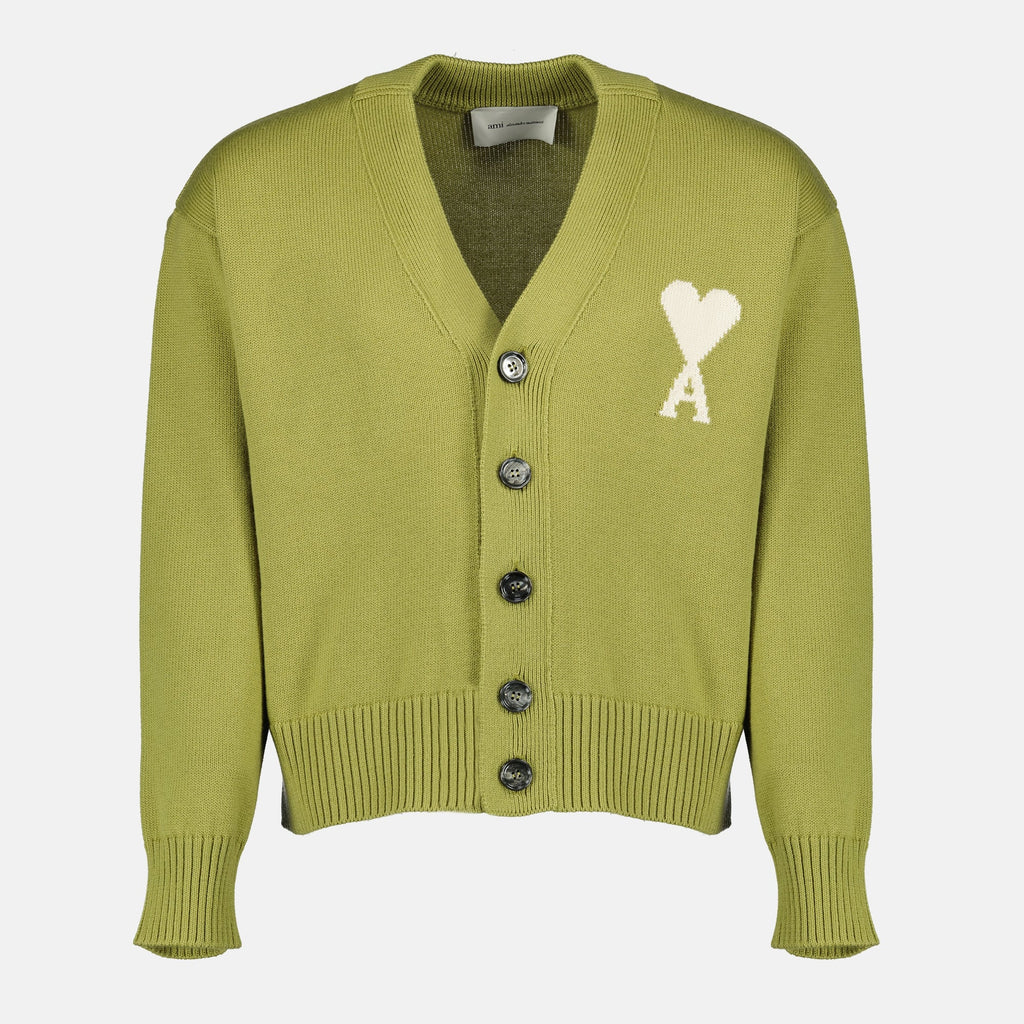 Immagine del cardigan verde Ami de Coeur di Ami PARIS per Unisex - Stagione Primavera-Estate 2026 - Vista frontale