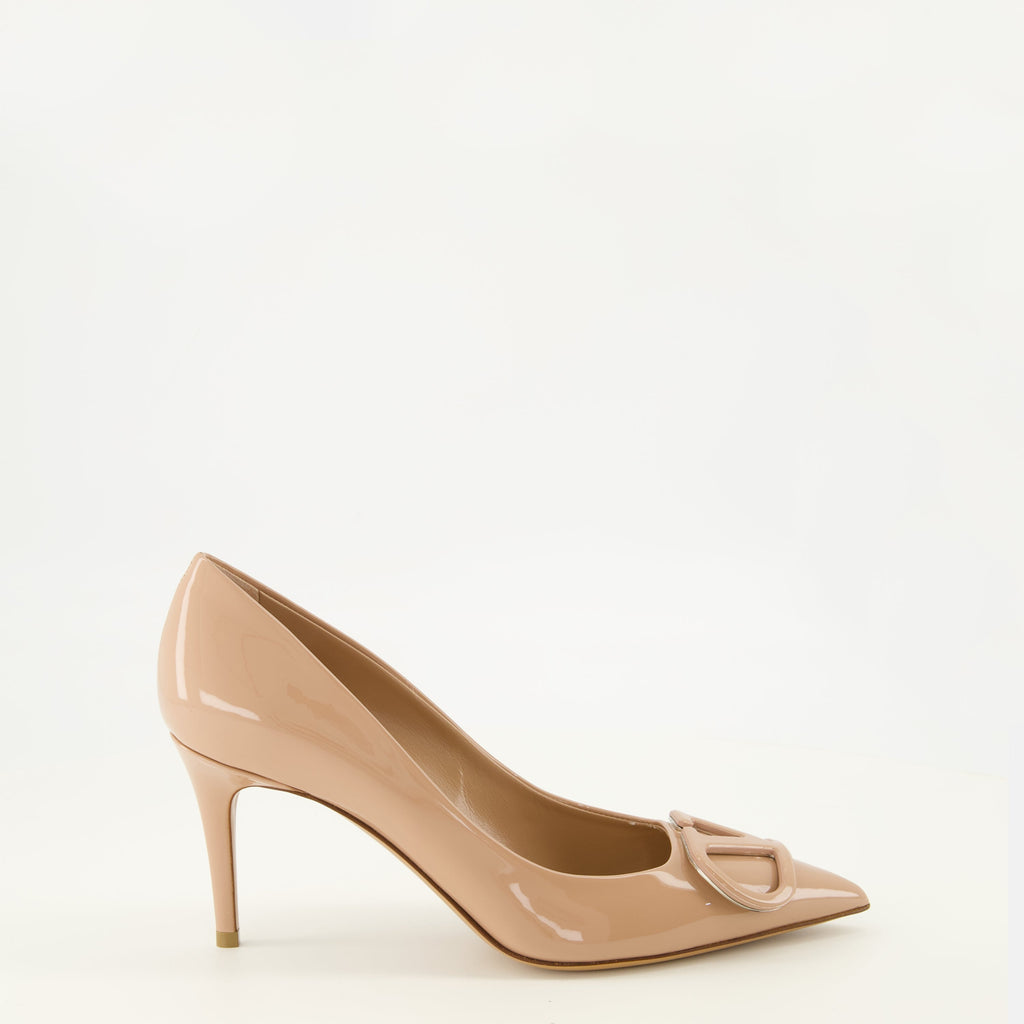 Beige Patent Leather VLogo Pumps