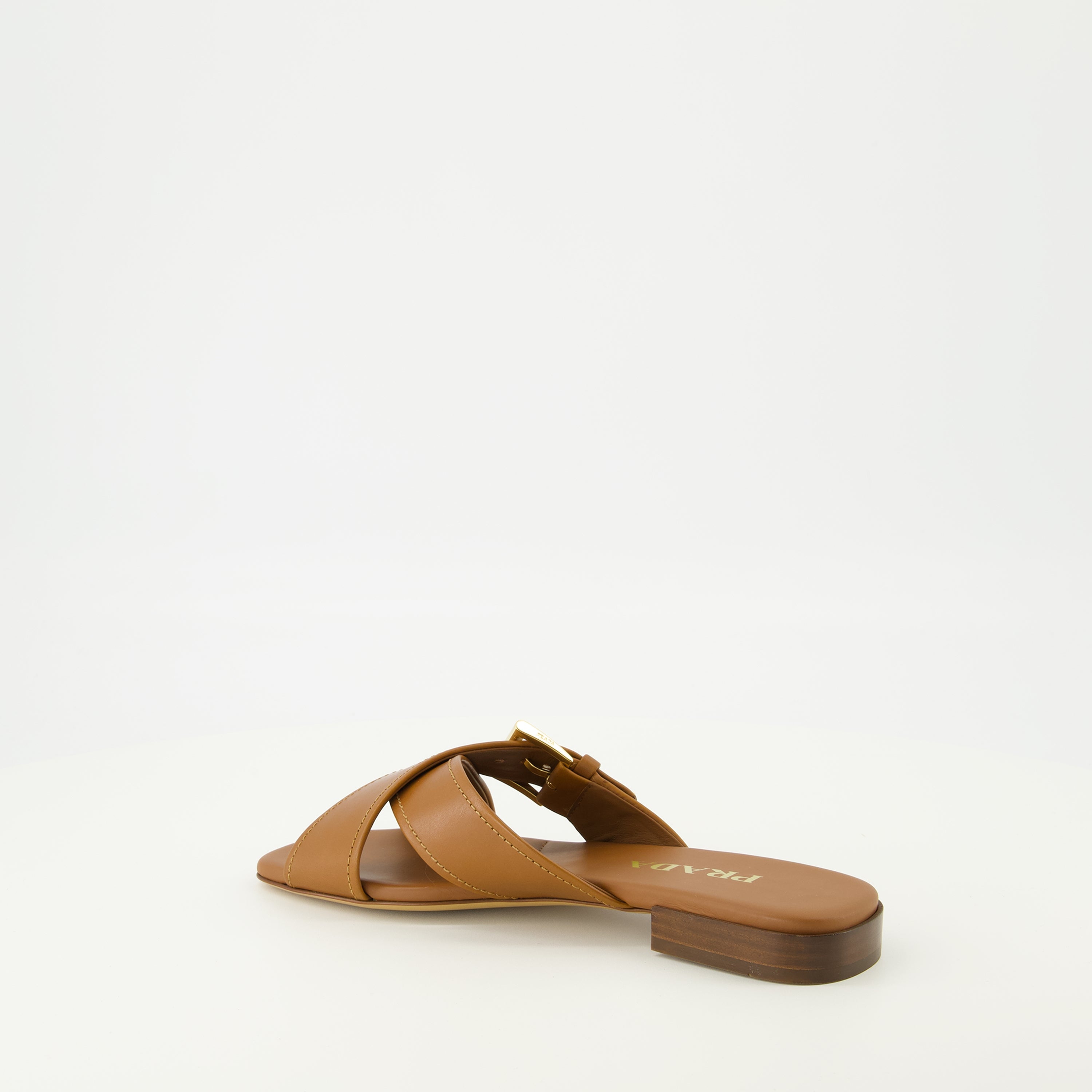 brown leather sandals, Prada shoes, square toe sandals, adjustable fit footwear, calfskin leather sandals