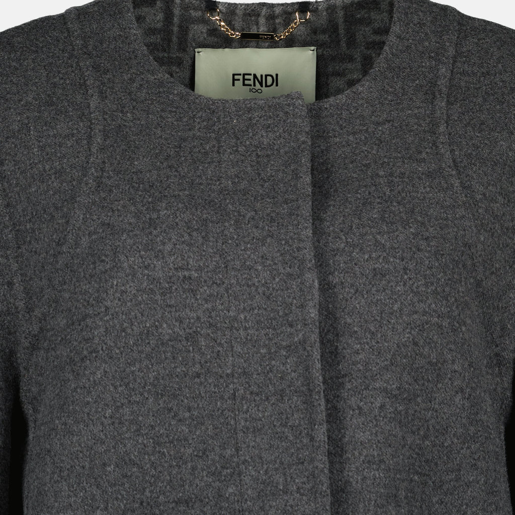 Fendi coat, wool coat, autumn winter fashion, FF logo, grey coat
