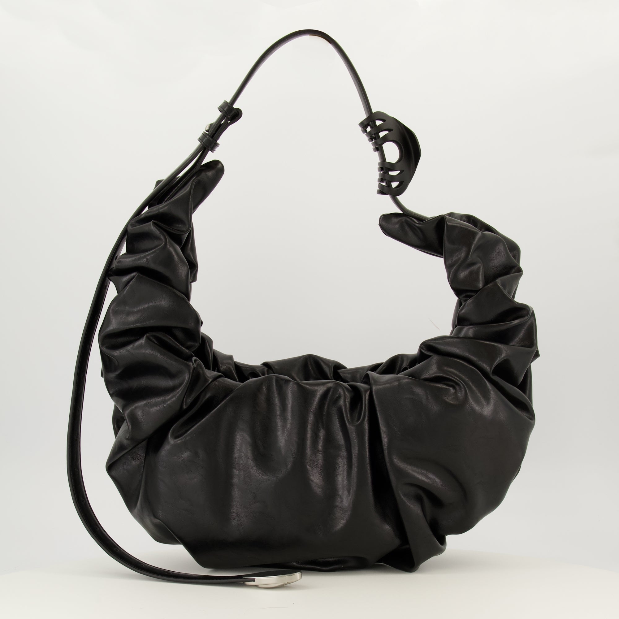 Diesel Hobo Bag, Black Sac Grab-D, Design Accessories, Functional Fashion, Glossy Handbags