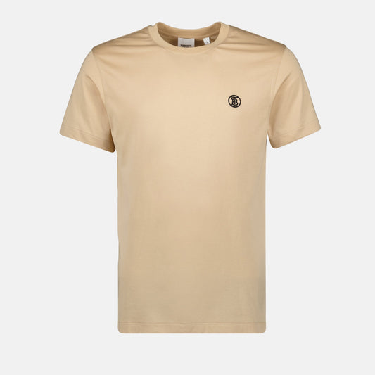 beige T-shirt, embroidered logo, cotton T-shirt, round neck T-shirt, Summer 2024 collection