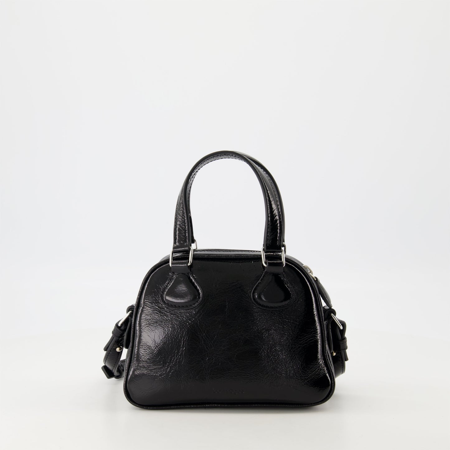 Mini Bowling Bag, Courrèges Accessories, Textured Leather Bag, Elegant Black Handbag, Spring-Summer 2025