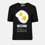モスキーノの女性用プリントブラックTシャツの画像 - シーズン春夏2025 - 前面ビュー