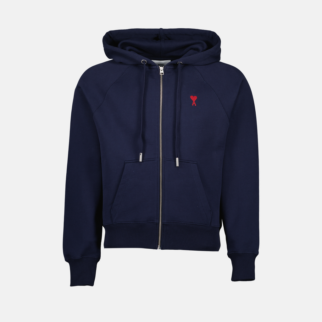ネイビーのジップアップスウェットシャツ