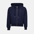 ネイビーのジップアップスウェットシャツ