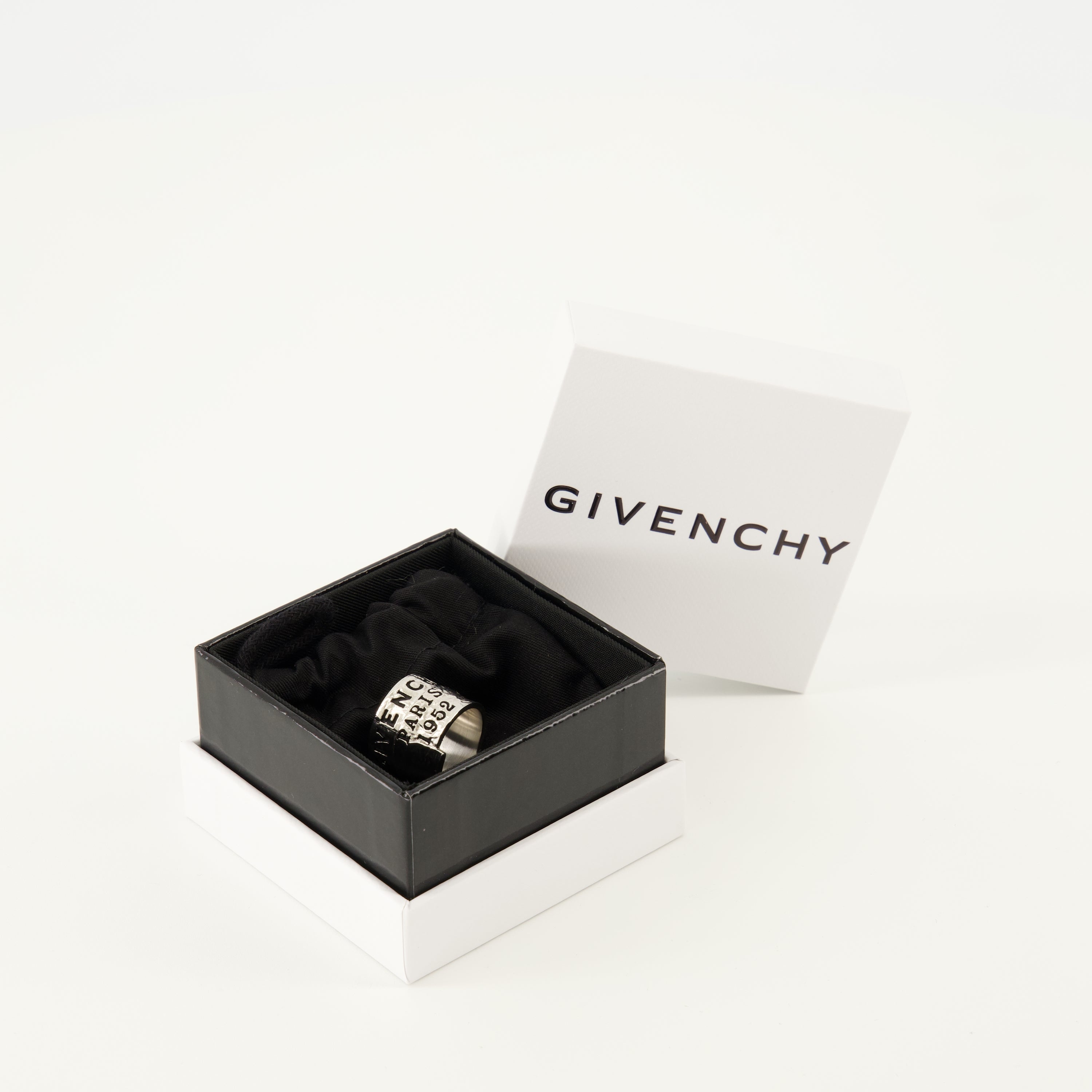 Givenchy Tape Ring, silver-tone ring, brass ring, engraved logo, Autumn-Winter collection