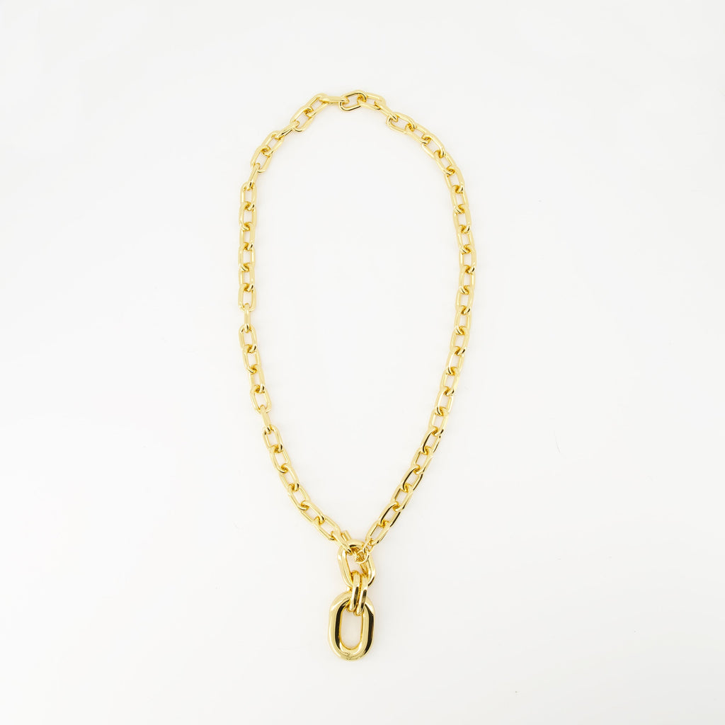 gold necklace, thick link chain, T-bar closure, Rabanne jewelry, Spring-Summer 2025
