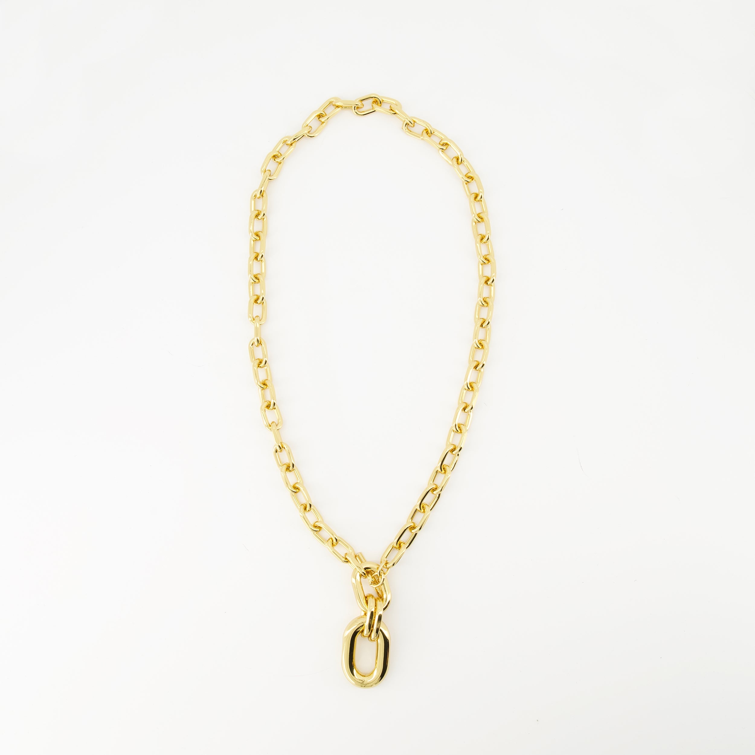 gold necklace, thick link chain, T-bar closure, Rabanne jewelry, Spring-Summer 2025