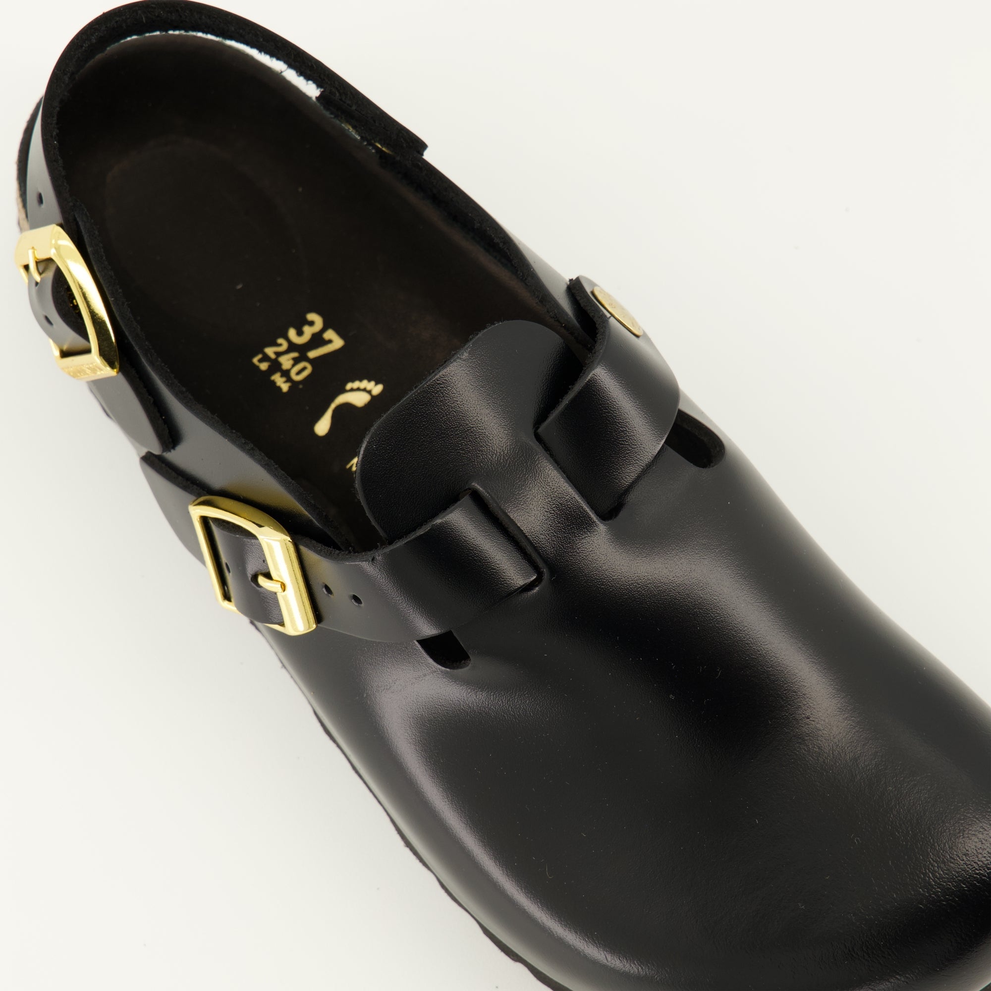 black sandals, Birkenstock footwear, adjustable strap sandals, molded footbed, comfortable sandals