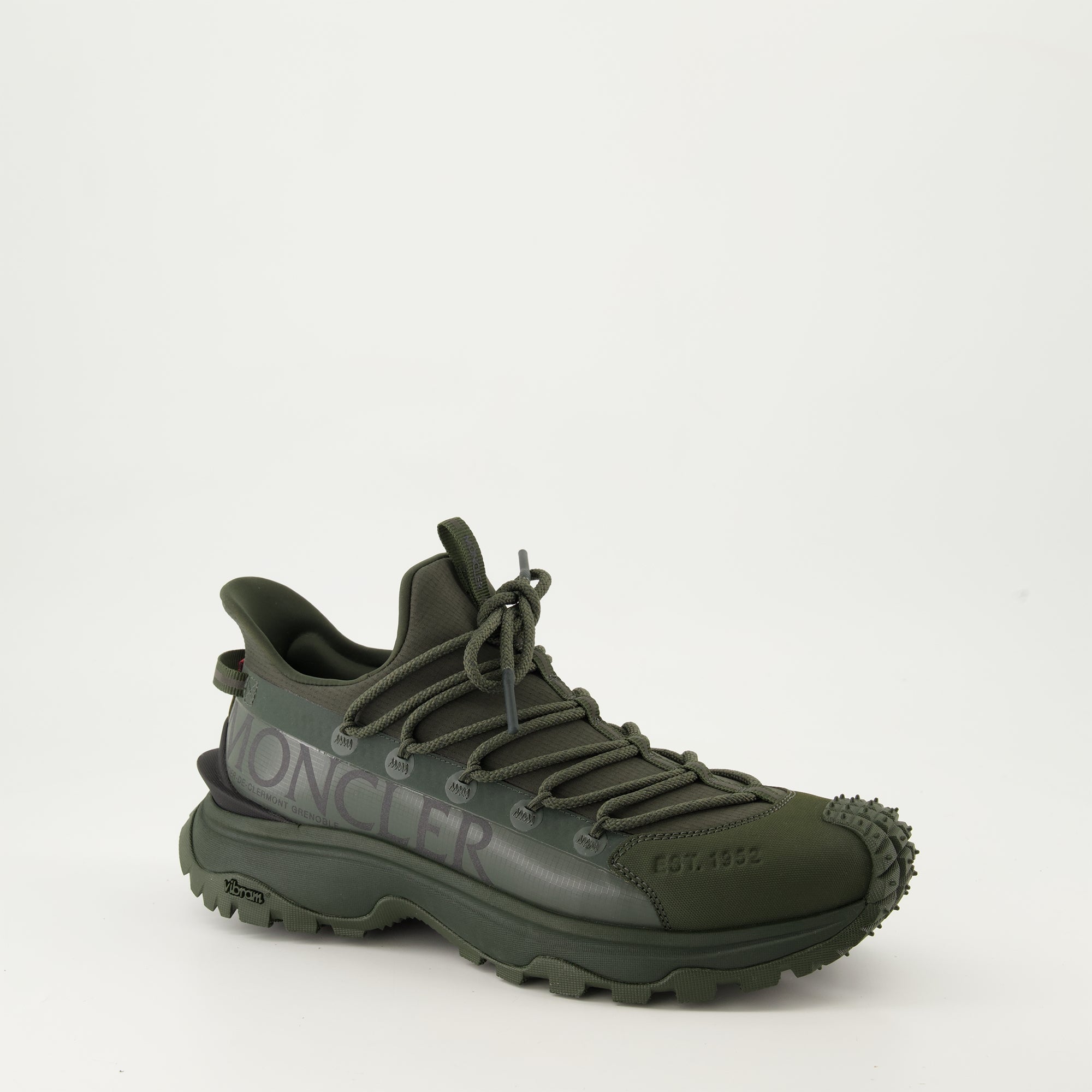Trailgrip Lite sneakers, khaki sneakers, rubber tread sole, Moncler sneakers, luxury footwear
