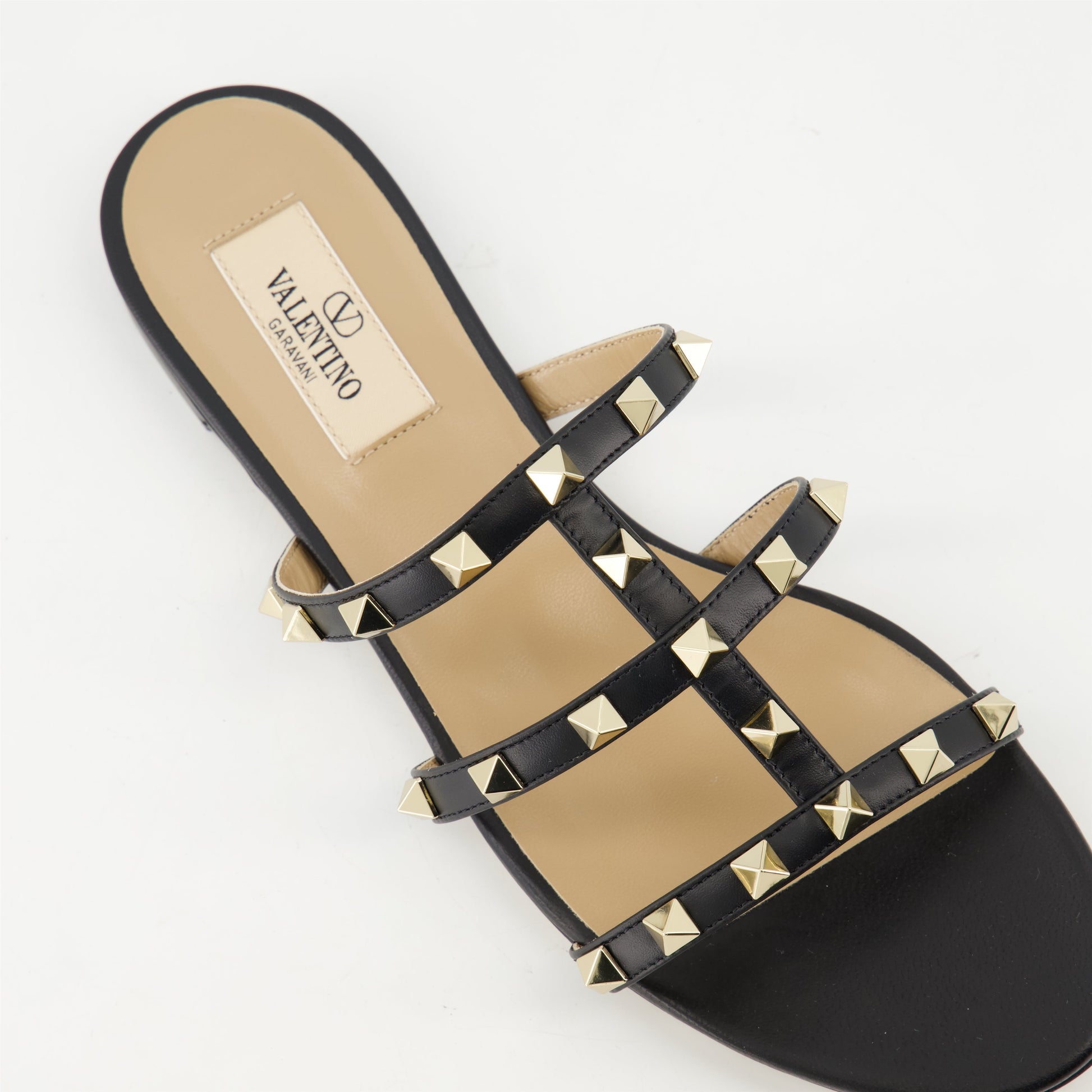 Rockstud sandals, leather sandals, platinum studs, open toe sandals, Spring-Summer 2025