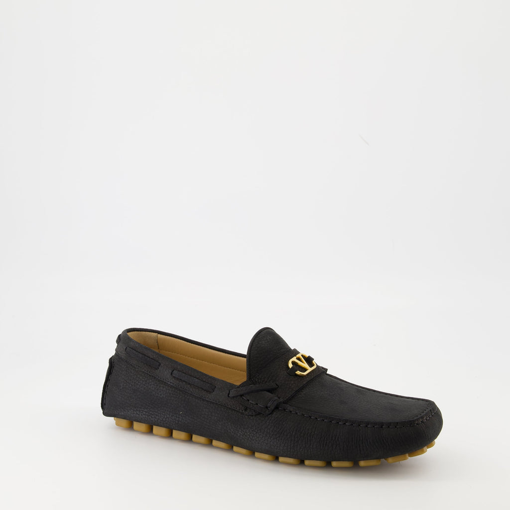 Valentino loafers, Driver Fastaway, black calf leather shoes, VLogo Signature, men's footwear